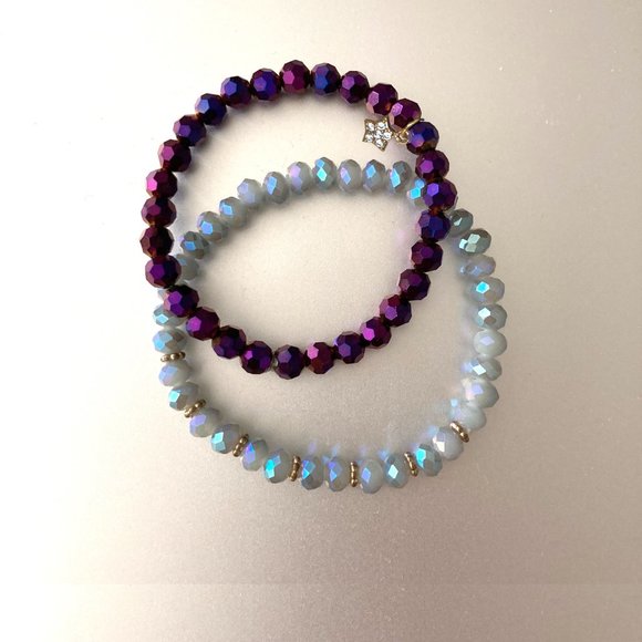 Austrian Crystal Beaded Bracelets with gold plated CZ star charm, Set of 2 - Picture 2 of 3